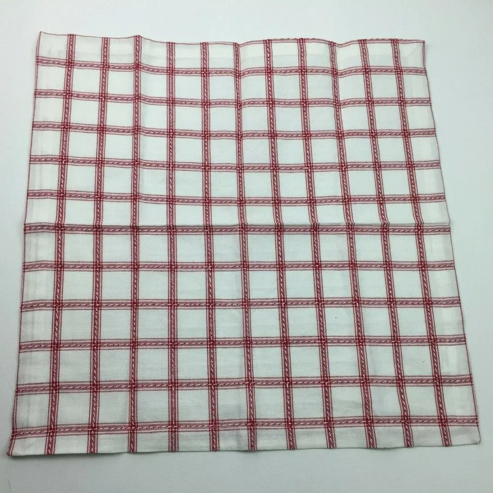 Cloth Linen Set 4 Dinner Napkins Square White Red Windowpane Plaid Kitchen